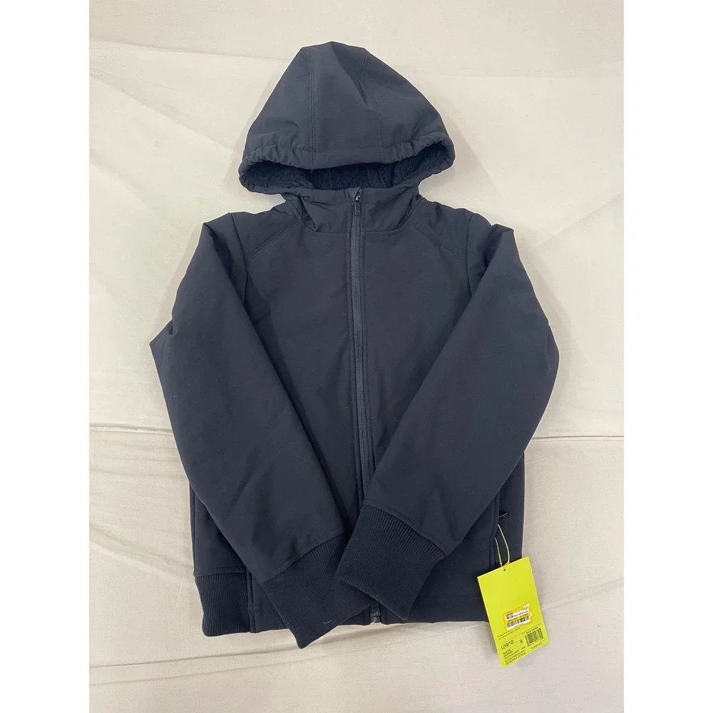 All in Motion Girls' Black Softshell Sherpa Fleece Hooded Jacket Size L 10/12